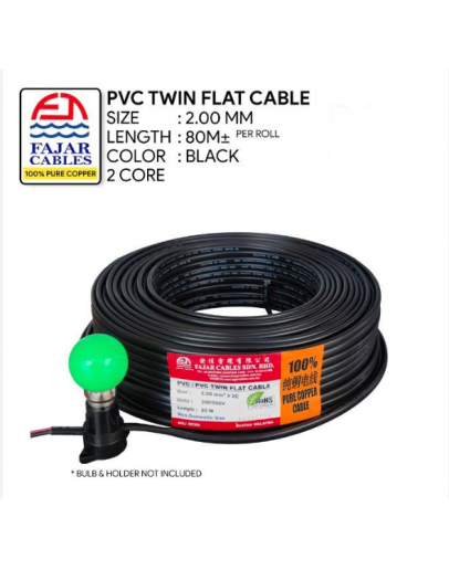 2.0MM X 2C X 80M PVC/PVC TWIN FLAT CABLE (BLACK) [FAJAR]